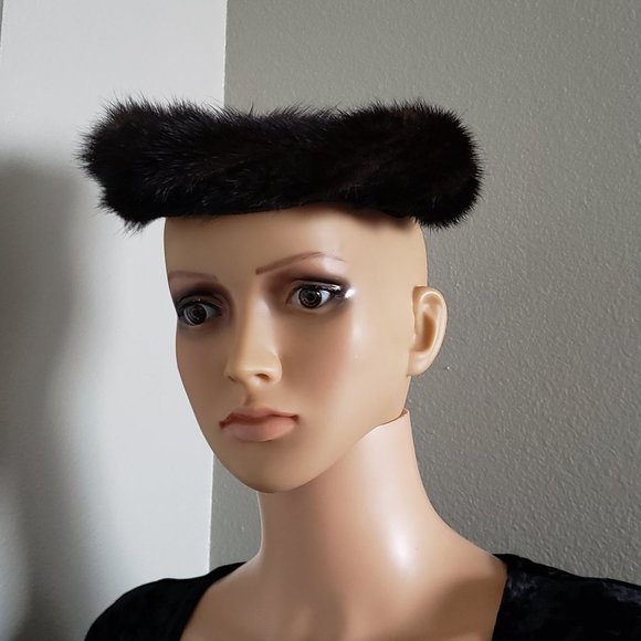 Vintage 50s Brown Mink Velvet Pillbox Hat Coralie - Picture 3 of 5
